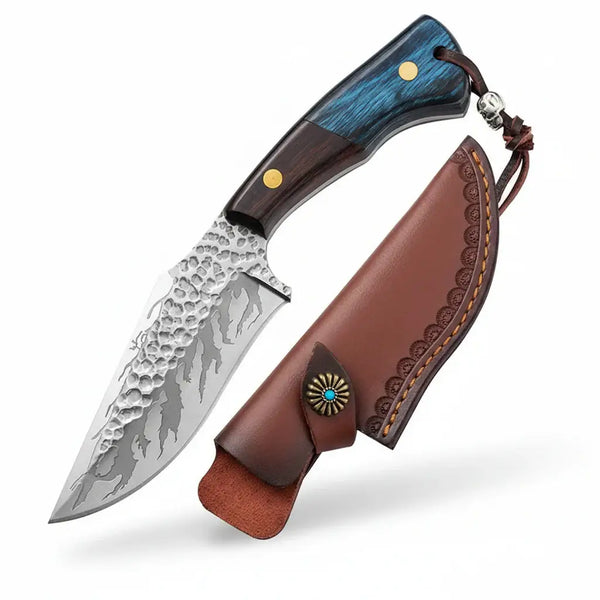 Damascus Outdoor Fixed Blade Knife Outdoor Knife with Leather Sheath