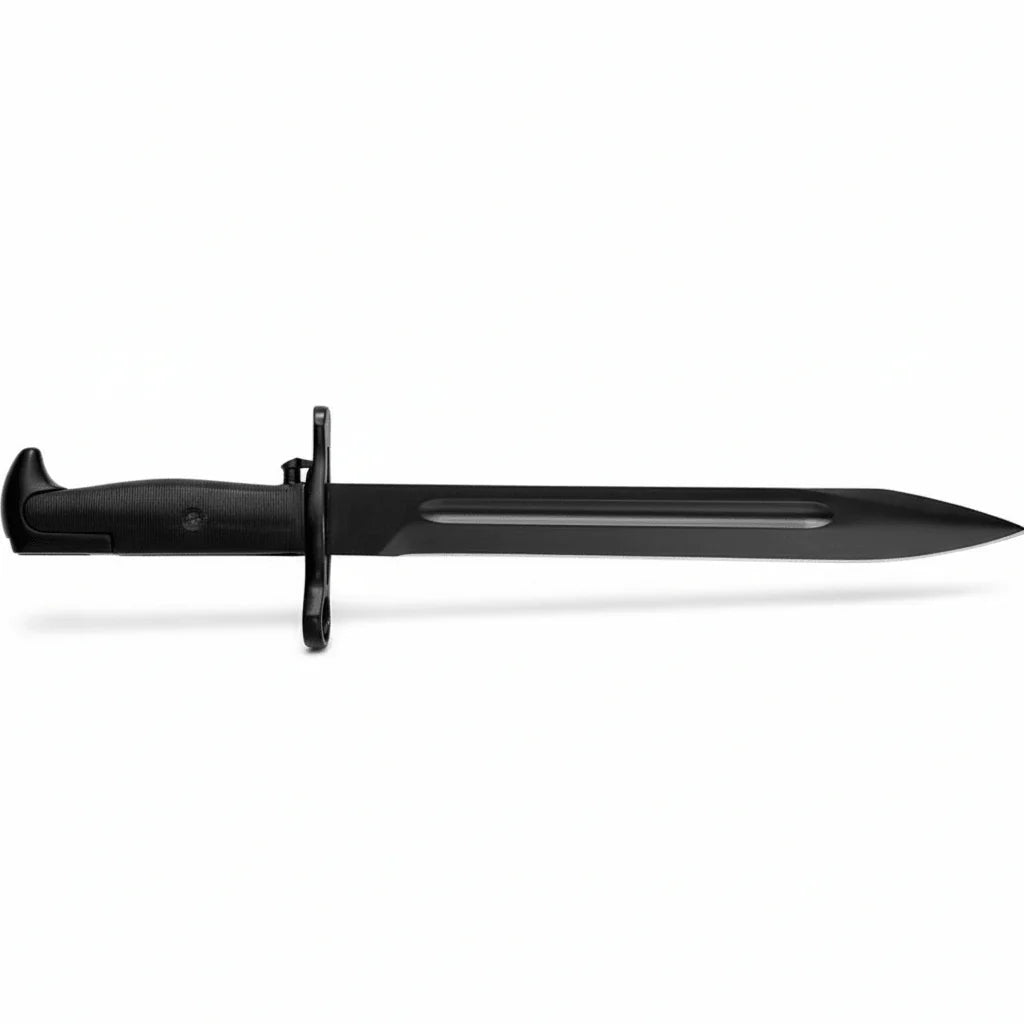 Black Stainless Steel Fixed-Blade Knife Black Grooved Stainless Handle
