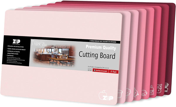 Plastic Cutting Boards for Kitchen, Flexible Cutting Mats, Gradient Pink Chopping Boards with Food Icon, Non-Slip, Non Porous, BPA Free, Dishwasher Safe