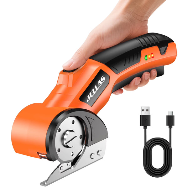Electric Scissors for Cardboard, Cordless Electric Scissors for Fabric, 4V Rechargeable Cardboard Box Cutter with Safety Lock & LED Light, Battery Scissor for Box, Fabric, Carpet, Plastic