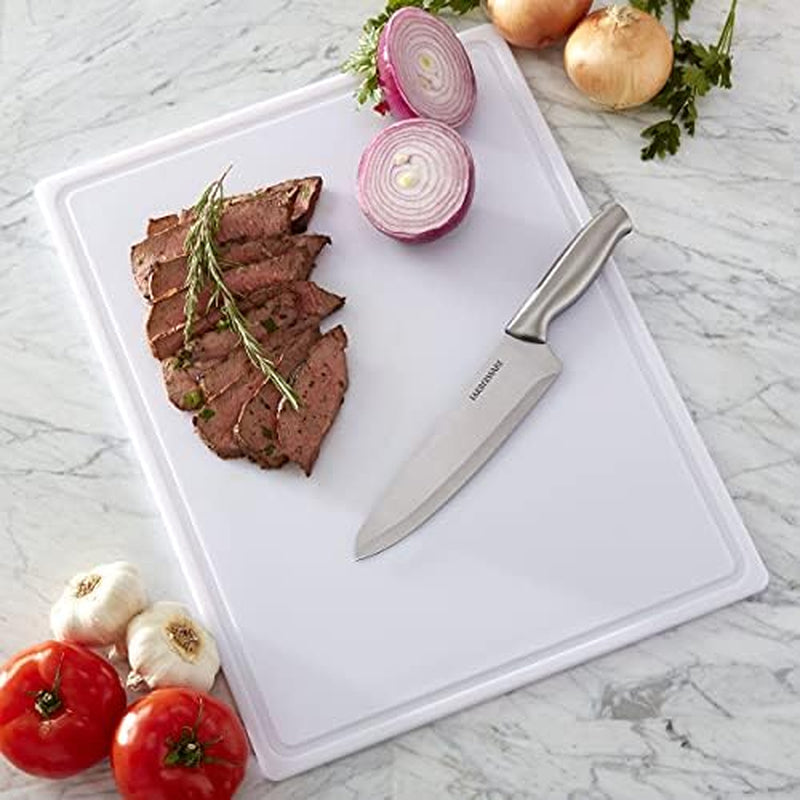 Extra-Large Plastic Cutting Board, Dishwasher- Safe Poly Chopping Board for Kitchen Meal Prep with Easy Grip Handle, 12-Inch by 18-Inch, White