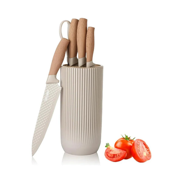 Knife Set, Wiztoynia 6-Piece Khaki Kitchen Knife Set for Home, Anti-Rust Non-Stick Stainless Steel Sharp Chef Knife Sets with Universal Knife Block for Kitchen, Ergonomical Design