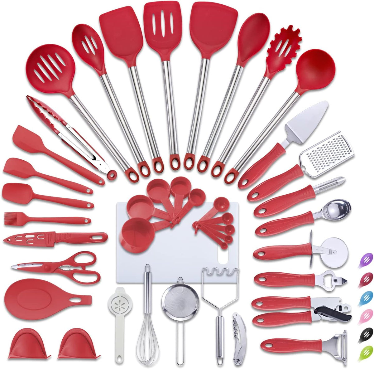 Kitchen Utensils Set, 42Pcs Nylon Cooking Utensils Set, Heat Resistant Kitchen Non-Stick Cooking Utensils Baking Tools，Spatula Ladle Whisk Shovel Spoon Soup (Rednew)