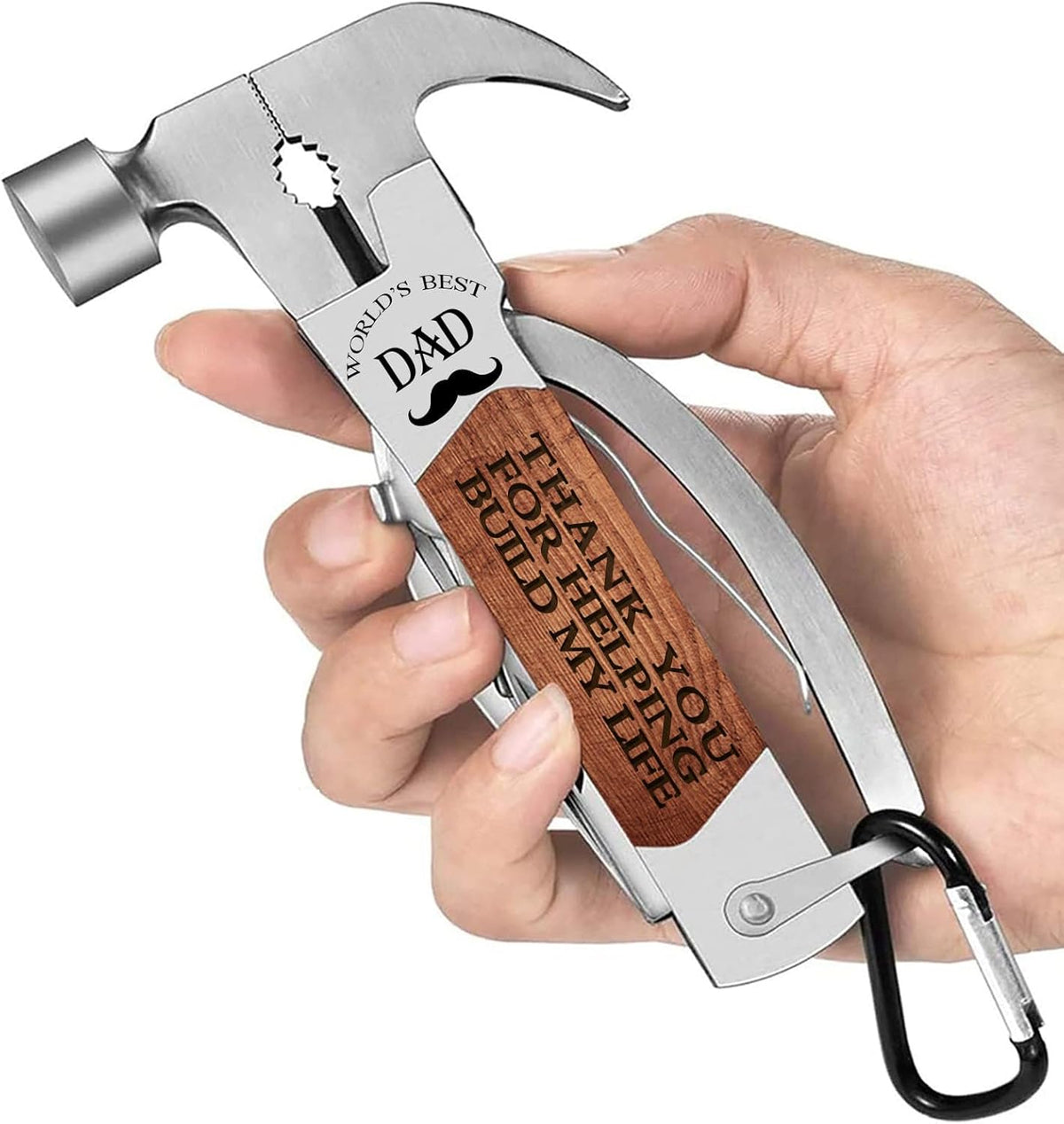 All in One Tools Hammer Multitool with Engraved Wooden Box, Stocking Stuffers for Dad Men, Gifts for Dad for Christmas, Dad Gifts from Daughter Son, Gift for Daddy Grandpa(Dad Build My Life)