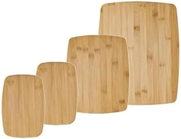 4-Piece Reversible Bamboo Cutting Board and Charcuterie Set, Assorted Sizes, Durable Wood Serving Boards for Cheese, Meats, and Prep