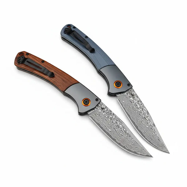 Damascus Steel Folding Knife – Handmade EDC Pocket Knife with Wooden/G10 Handle for Camping & Outdoor