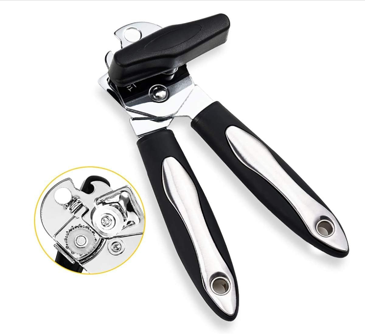 Can Opener Manual,Classic Multifunction Can Opener, Food-Safe Stainless Steel, Smooth Edge for Elderly with Arthritis- (3-In-1-Black)
