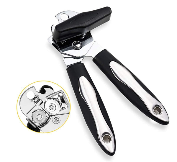 Can Opener Manual,Classic Multifunction Can Opener, Food-Safe Stainless Steel, Smooth Edge for Elderly with Arthritis- (3-In-1-Black)