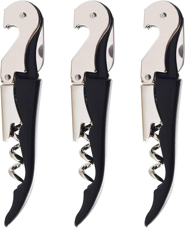 Wine Opener Waiter Corkscrew, Professional Wine Key for Servers, Bartender with Foil Cutter, Manual Wine Bottle Opener Double Hinged(3-Pack Black)