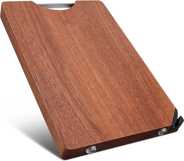 Thick Wood Cutting Board for Meat and Poultry with Sharpener & Handle (Small, 12 X 8"), Best Butcher Block Cheese Board, Hardwood Fruit and Vegetable Cutting Board for Birthday Gift