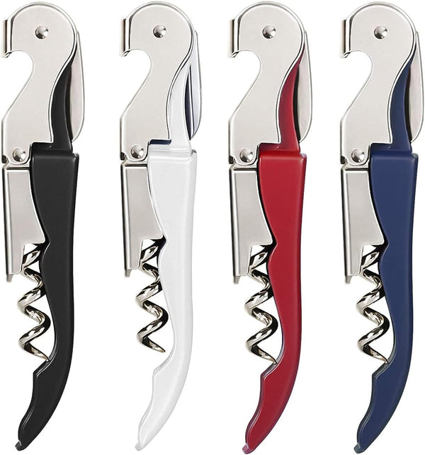 4-Pack Wine Opener Waiter Corkscrew, Professional Wine Key for Servers, Bartender with Foil Cutter, Manual Wine Bottle Opener Double Hinged (Black,White, Red,Blue)