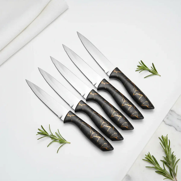 6-Piece 3Cr13 Stainless Steel Steak Knife Set with Marble-Pattern Handles