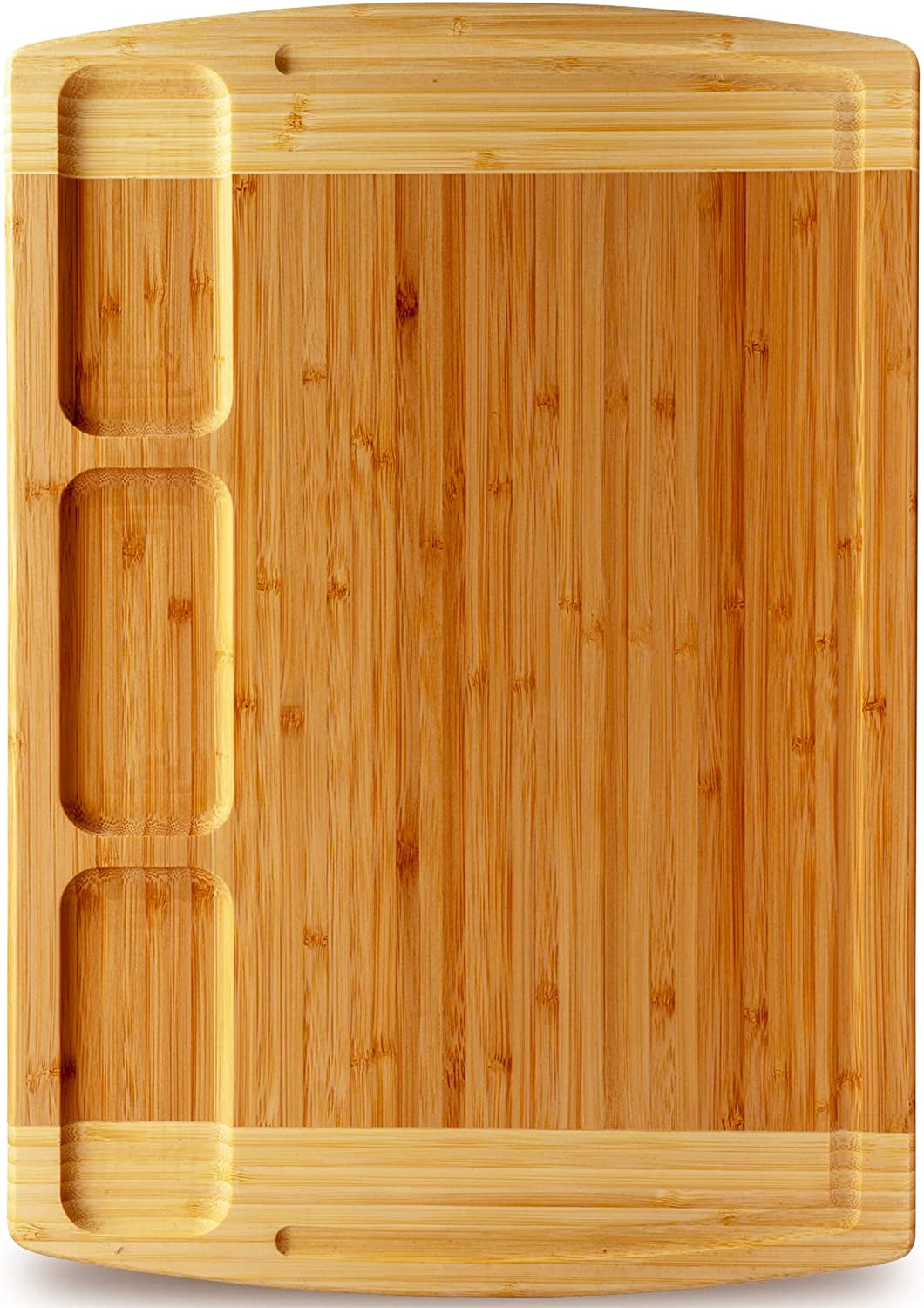 Organic Bamboo Cutting Board for Kitchen with Built-In Compartments and Juice Groove - Wooden Chopping Board for Meat, Cheese Charcuterie Board with Handles, (XXL, 20 X 14 Inch)