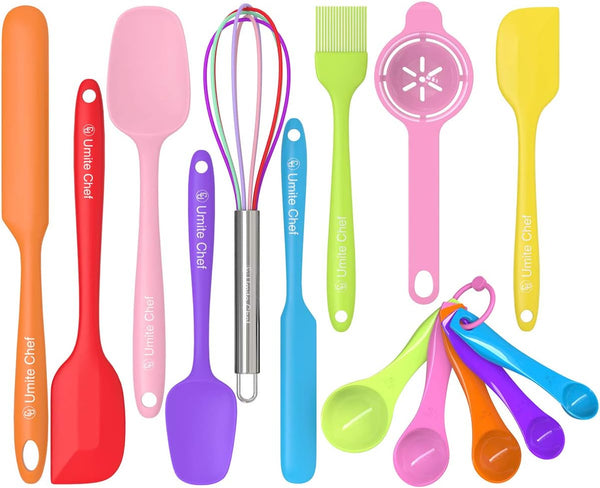 Silicone Spatula 14-Piece Set,  Mini Rubber Spatula Set-Versatile Tools Created for Baking and Mixing-One Piece Design, Non-Stick & Heat Resistant-Stainless Steel Core (Multicolor)